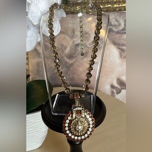 Cognac and Opalescent Stones in this Removable Pendant & Necklace Set